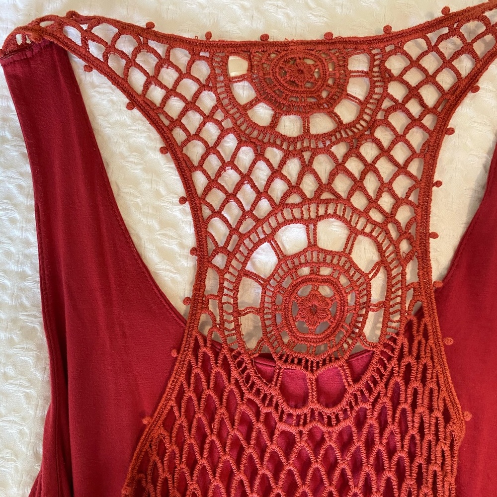 Red maxi dress with macrame details